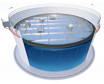 صورة تحتوي على أنواع  storage tanks ، خصوصا خزانات ذات أسقف عائمة خارجية (External floating roof storage tanks)