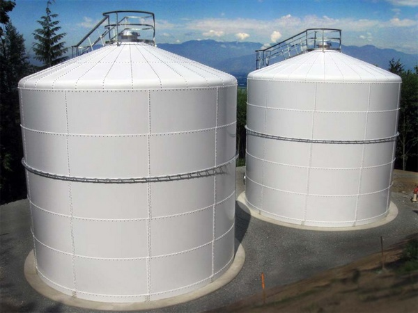 صورة  تحتوي على أنواع  storage tanks ، خصوصا خزانات ذات سقف ثابت (Fixed-roof storage tanks) 